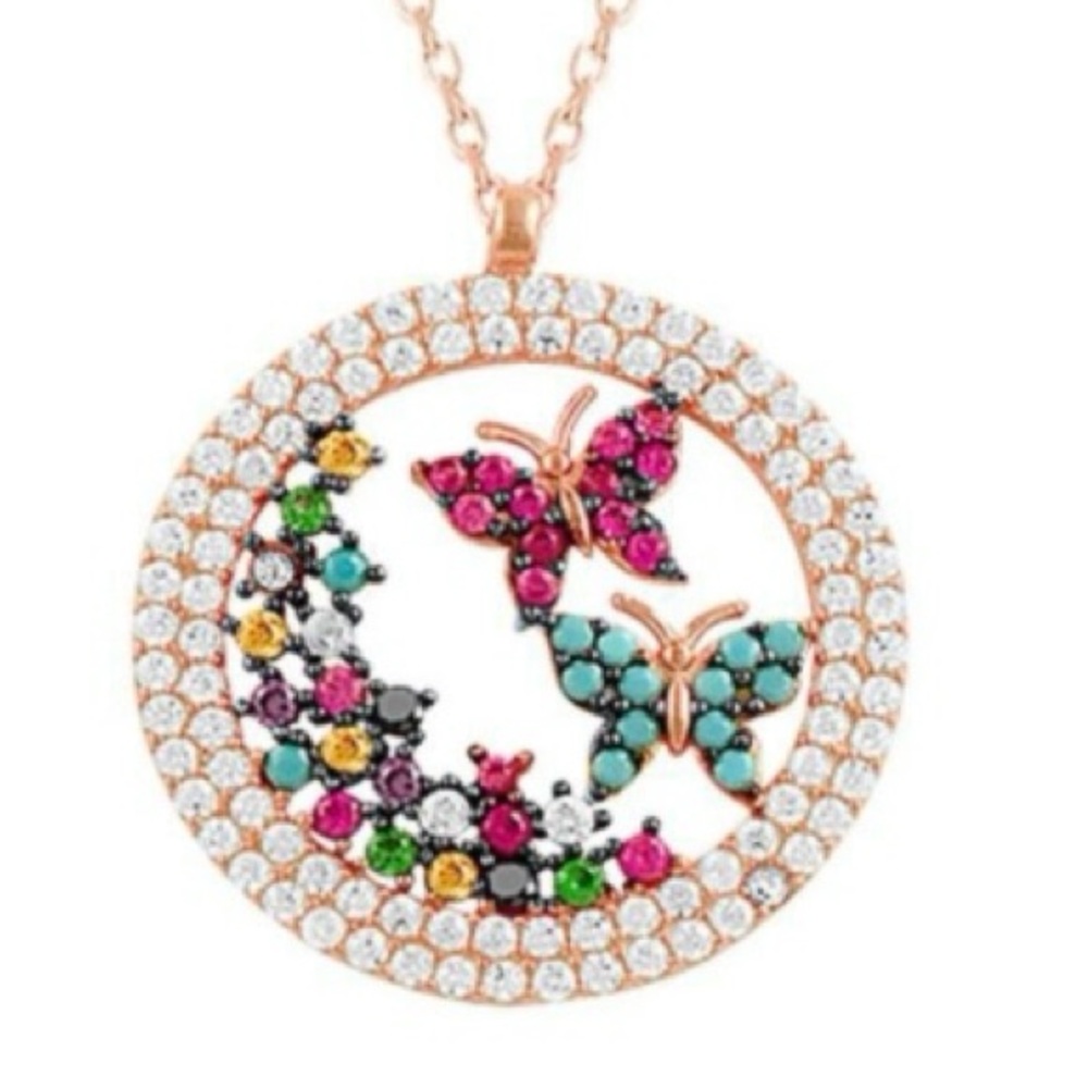 Elegant Multicolor Butterfly Pendant Necklace